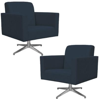 Kit 02 Poltronas Base Giratória Suede Azul Marinho