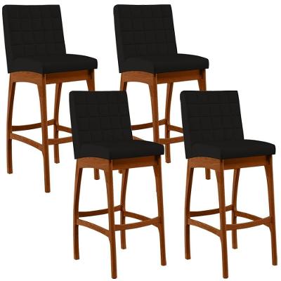Kit 04 Banquetas Altas Cozinha Mila B04 Suede Preto