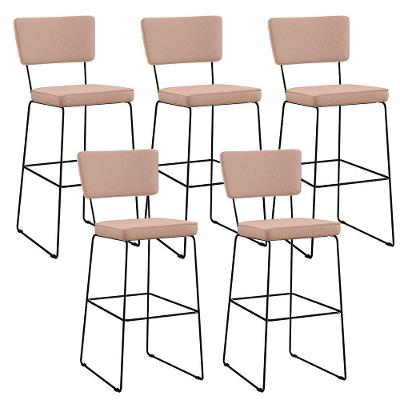 Kit 5 Banquetas Alta Base Em Aço Fixa Linho Rosê