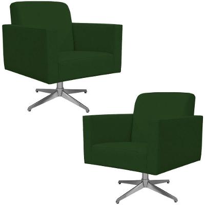 Kit 02 Poltronas Base Giratória Suede Verde Musgo