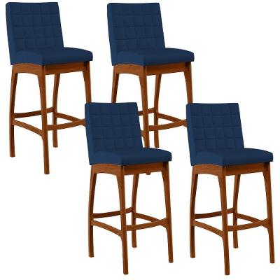 Kit 04 Banquetas Altas Cozinha Mila B04 Suede Azul Marinho