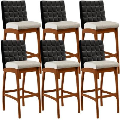 Kit 06 Banquetas Altas Mila Preto Linho Champagne
