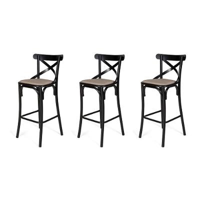 Kit 3 Banquetas Katrina Em Aço Preto - Cor: Marrom