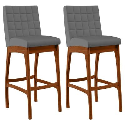 Kit 02 Banquetas Altas Cozinha Mila B04 Suede Cinza