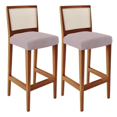 Kit 02 Banquetas Alta Cozinha Zion L02 Suede Rosê