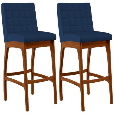 Kit 02 Banquetas Altas Cozinha Mila B04 Suede Azul Marinho