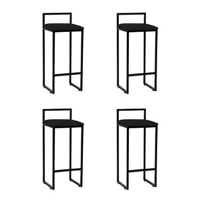 Kit 4 Banquetas Industrial Alta Bar Cozinha Bistrô Em Aço Dori Preta Assento Suede Preto