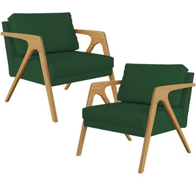 Kit 02 Poltronas Pietra L02 Suede Verde Musgo
