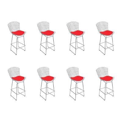 Kit 8 Banquetas Bistrô Bertoia Cromada D80 Com Assento Sintético Vermelho Cor Cinza