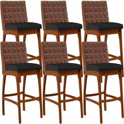 Kit 06 Banquetas Altas Mila Marrom Corano Preto