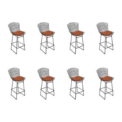 Kit 8 Banquetas Bistrô Bertoia Preta D70 Com Assento Cobre Cor Preto