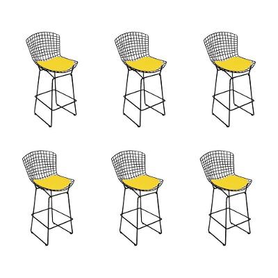 Kit 6 Banquetas Bistrô Bertoia Preta D60 Com Assento Amarelo Cor Preto