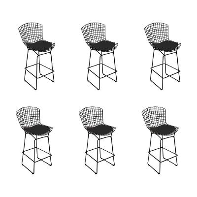 Kit 6 Banquetas Bertoia Preta D80 Com Assento Preto Cor Preto