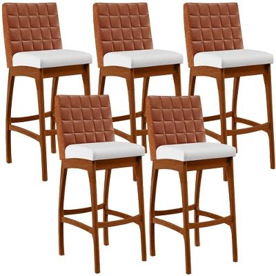 Kit 05 Banquetas Altas Mila Camel Corano Branco