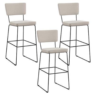 Kit 03 Banquetas Alta Base Em Aço Fixa Linho Cru