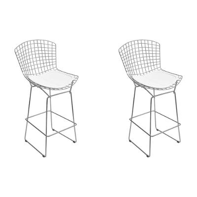 Kit 2 Banquetas Bertoia Cromada D60 Com Assento Sintético Branco Cor Branco