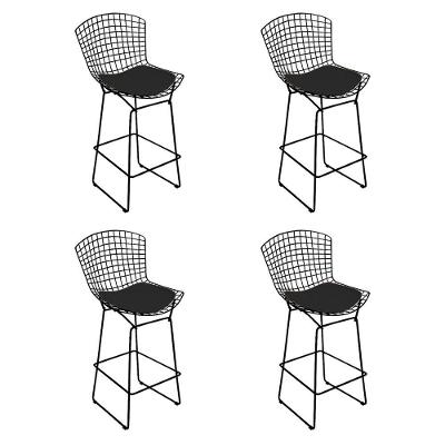 Kit 4 Banquetas Bertoia Preta D60 Com Assento Preto Cor Preto