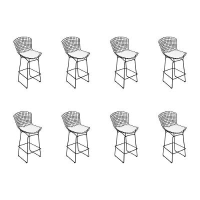 Kit 8 Banquetas Bistrô Bertoia Preta D80 Com Assento Branco Cor Preto