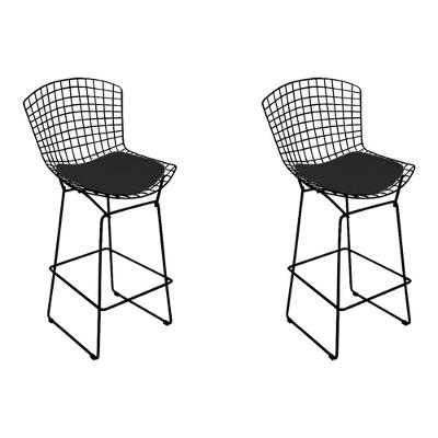 Kit 2 Banquetas Bertoia Preta D80 Com Assento Preto Cor Preto