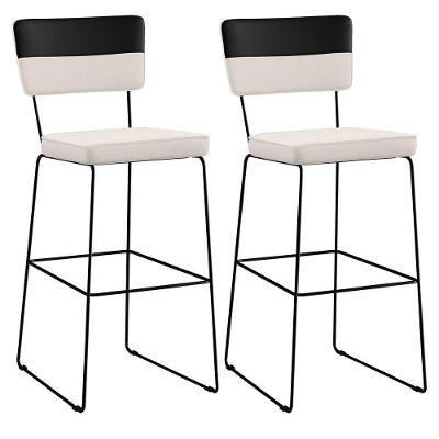 Kit 02 Banquetas Altas De Jantar Allana L02 Faixa Preto Cru