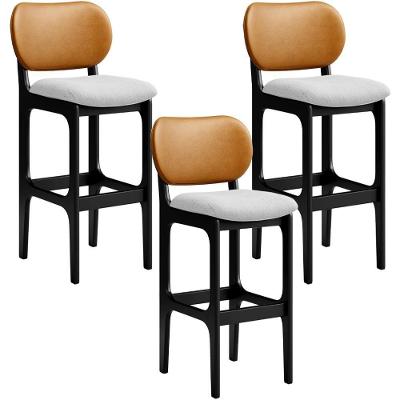 Kit 3 Banquetas Alta Betta Preto Whisky Linho Cinza
