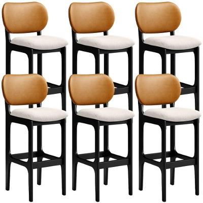 Kit 6 Banquetas Alta Betta Preto Whisky Linho Cru
