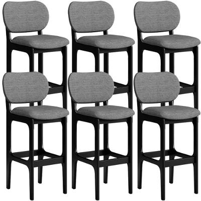 Kit 6 Banquetas Alta Betta Preto Linho Cinza Escuro