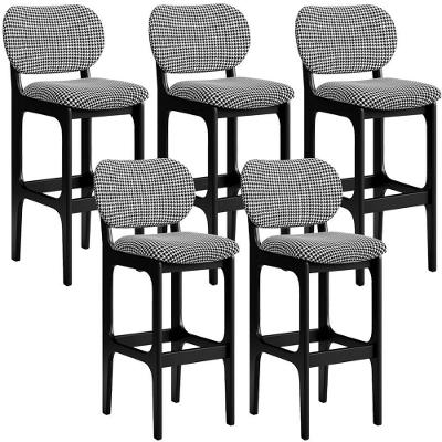 Kit 5 Banquetas Alta Betta Preto Suede Pied Poule