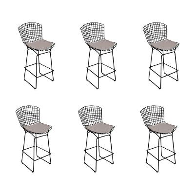 Kit 6 Banquetas Bistrô Bertoia Preta D80 Com Assento Bege Cor Preto