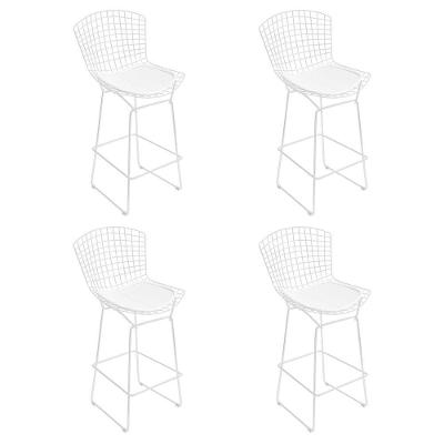 Kit 4 Banquetas Bistrô Bertoia Branca D60 Com Assento Branco Cor Branco
