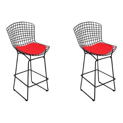 Kit 2 Banquetas Bistrô Bertoia Preta D80 Com Assento Vermelho Cor Preto