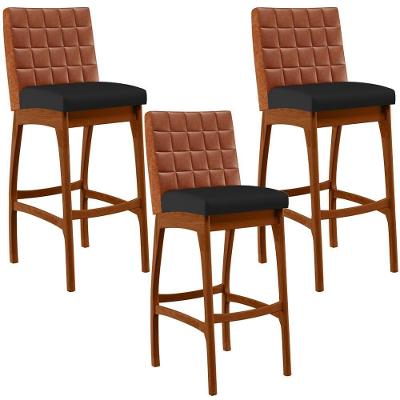 Kit 03 Banquetas Altas Cozinha Mila B04 Camel Corano Preto