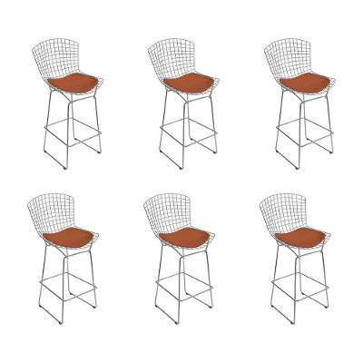 Kit 6 Banquetas Bistrô Bertoia Cromada D70 Com Assento Sintético Cobre Cor Cinza