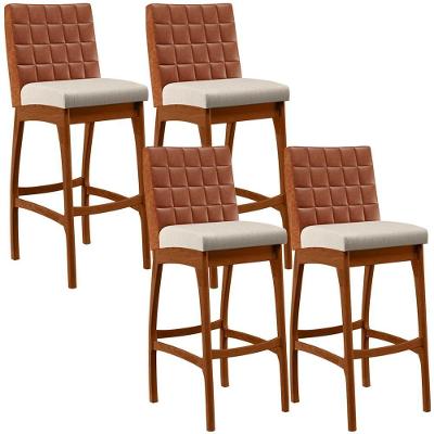 Kit 04 Banquetas Altas Mila Camel Linho Cru