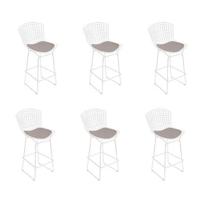 Kit 6 Banquetas Bistrô Bertoia Branca D70 Com Assento Bege Cor Branco