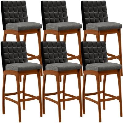 Kit 06 Banquetas Altas Mila Preto Linho Cinza Escuro