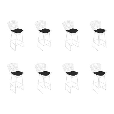 Kit 8 Banquetas Bistrô Bertoia Branca D80 Com Assento Preto Cor Branco