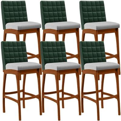 Kit 06 Banquetas Altas Mila Facto Verde Musgo Linho Cinza