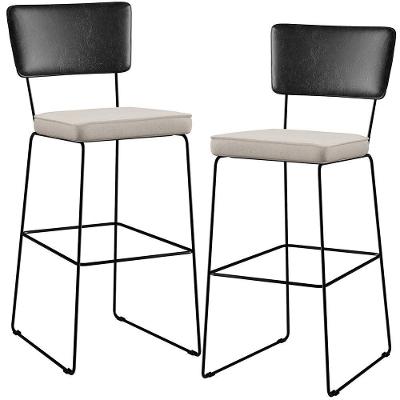 Kit 02 Banquetas Altas Preto Linho Cru