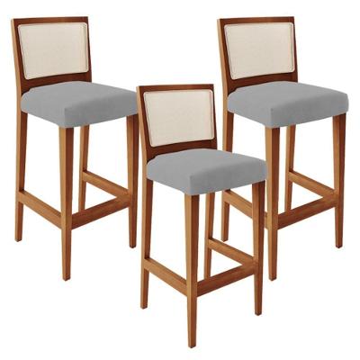 Kit 03 Banquetas Alta Branco Suede Cinza