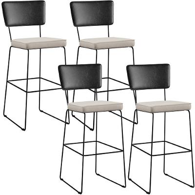 Kit 04 Banquetas Altas Preto Linho Cru