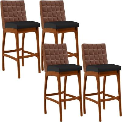Kit 04 Banquetas Altas Mila Marrom Corano Preto