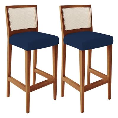 Kit 02 Banquetas Alta Branco Suede Azul Marinho
