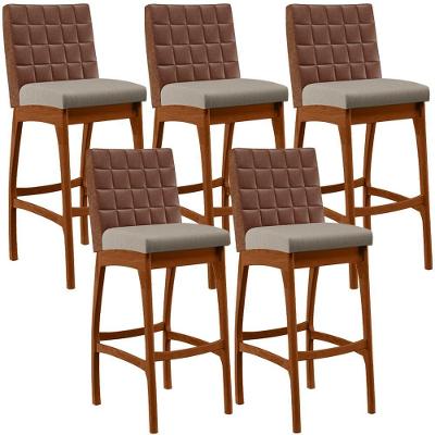 Kit 05 Banquetas Altas Mila Marrom Linho Bege