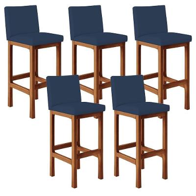 Kit 05 Banquetas Altas Alya Suede Azul Marinho