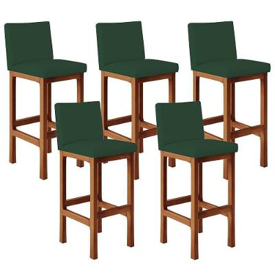 Kit 05 Banquetas Altas Alya Suede Verde Musgo
