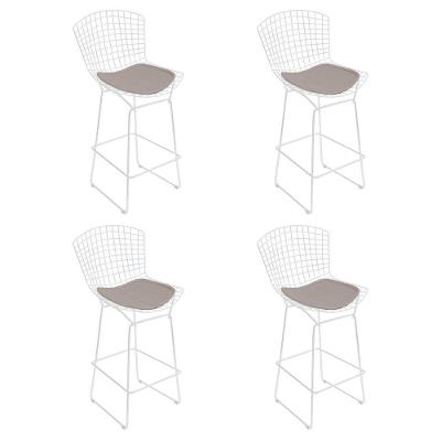 Kit 4 Banquetas Bistrô Bertoia Branca D80 Com Assento Bege Cor Branco