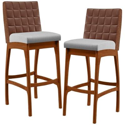 Kit 02 Banquetas Altas Mila Marrom Linho Cinza
