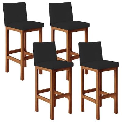 Kit 04 Banquetas Altas Alya Suede Preto