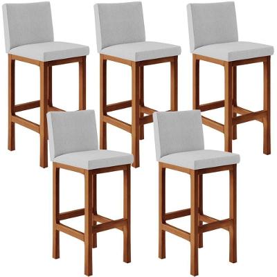 Kit 05 Banquetas Altas Alya Linho Cinza